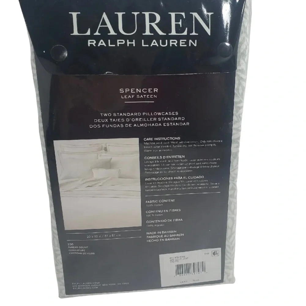 Lauren Ralph Lauren Spencer leaf sateen Standard Size 2 pillowcases 100% cotton
